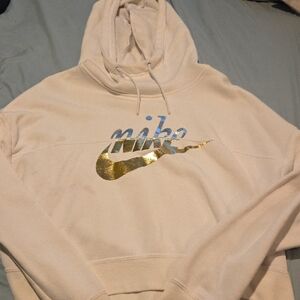 Nike Crop Top Hoodie with Gold And SilverLogo